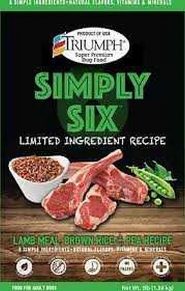 28 Lb Triumph Simply Six Lamb Meal, Brown Rice & Pea - Health/First Aid